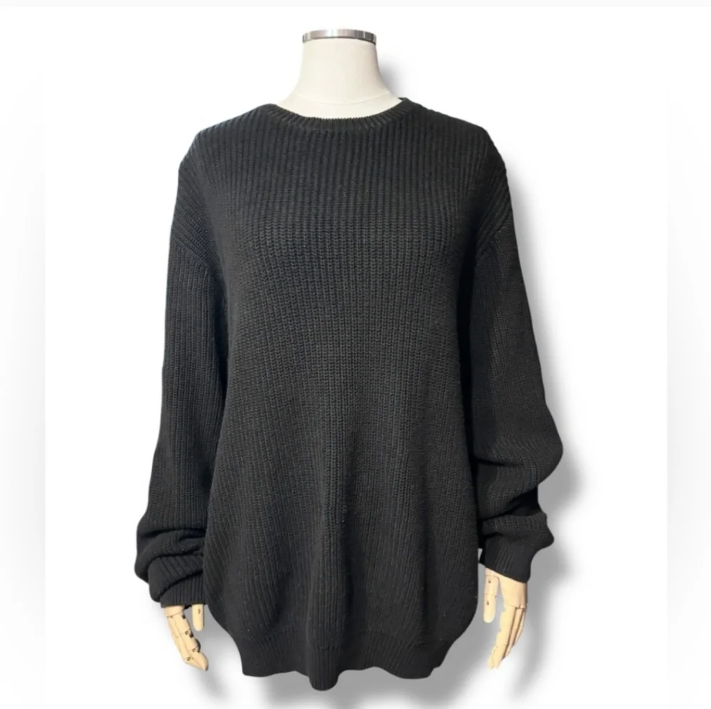 BELFORD Black Merino Wool Turtleneck Sweater Black Leather French Cuffs VINTAGE
